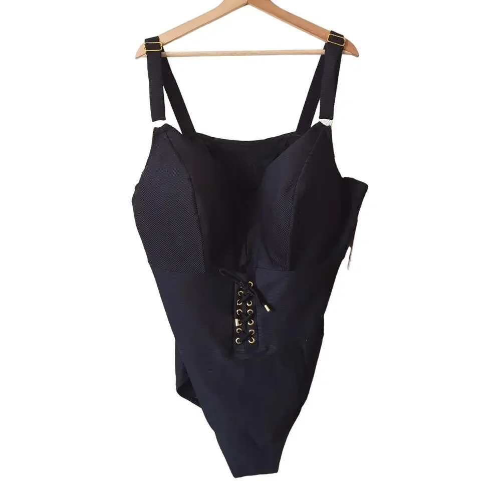 Swimsuits for all Bathing‎ Suit One Piece Womens Plus Size 28 Black Lace Up NWT